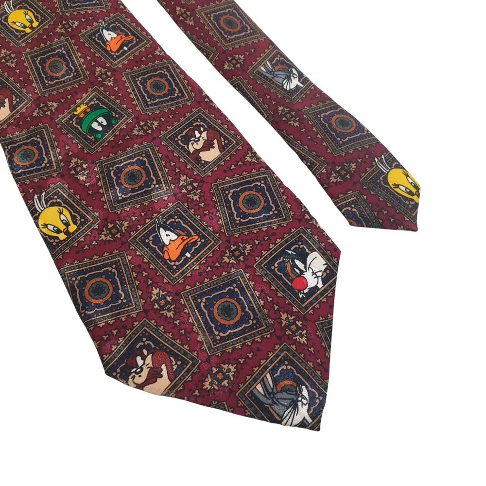 Looney Tunes Warner Bros Silk Tie Sylvester Marvin Daffy Tweety Cartoon Men Gift